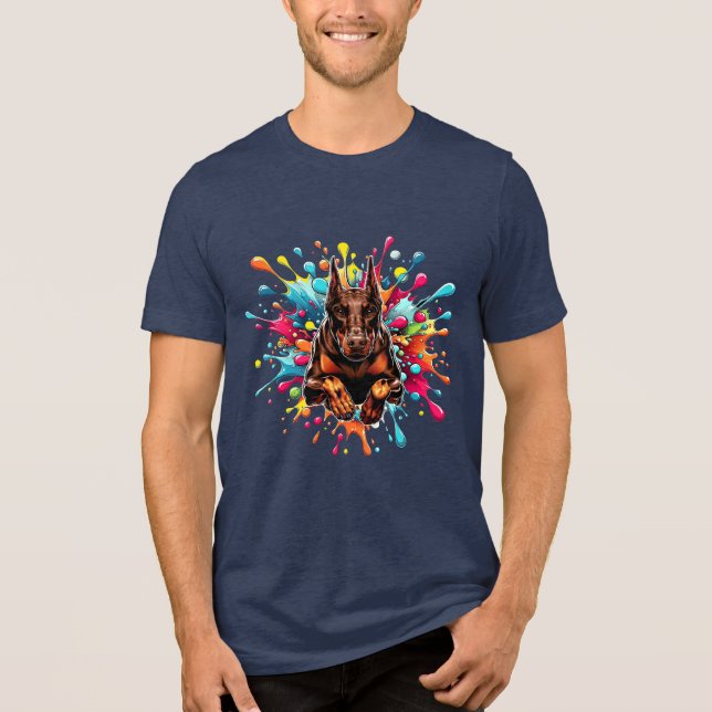 Camiseta Triblenda Colores de Doberman Rojo (Anverso)