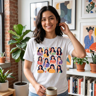 Camiseta Triblenda Colorful Folk Art Aesthetic Women Portraits