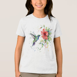 Camiseta Triblenda Colorful Hummingbird Watercolor Floral Nature Art