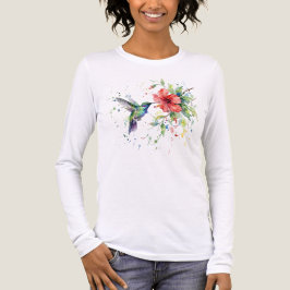 Camiseta Triblenda Colorful Hummingbird Watercolor Floral Nature Art
