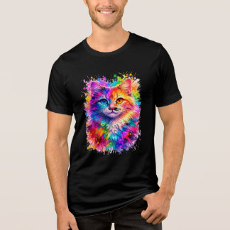 Camiseta Triblenda Colorful Paint Splash Cat Illustration 
