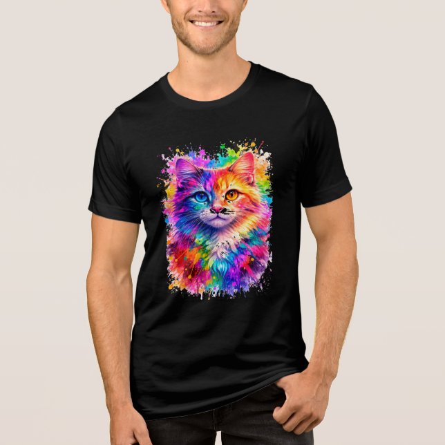 Camiseta Triblenda Colorful Paint Splash Cat Illustration  (Anverso)