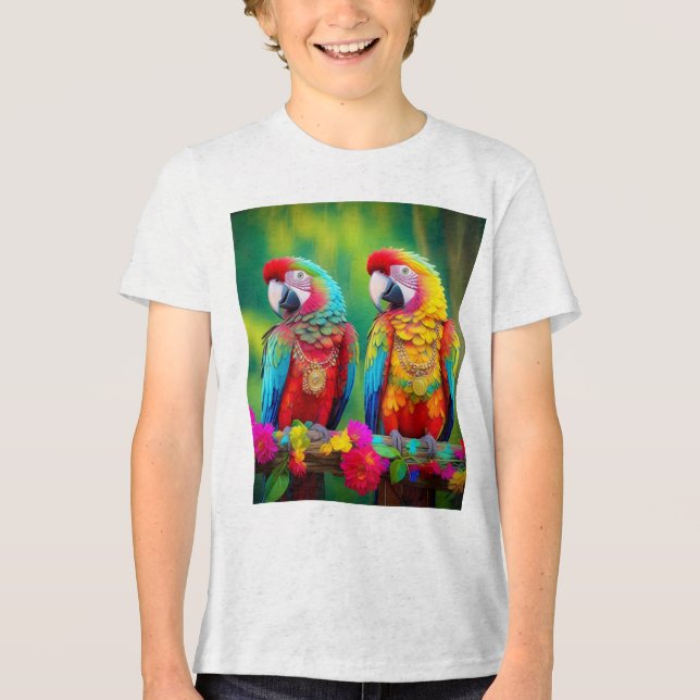 Camiseta Triblenda Coloridas Aves Crudas En La Rama-67859 (Anverso)