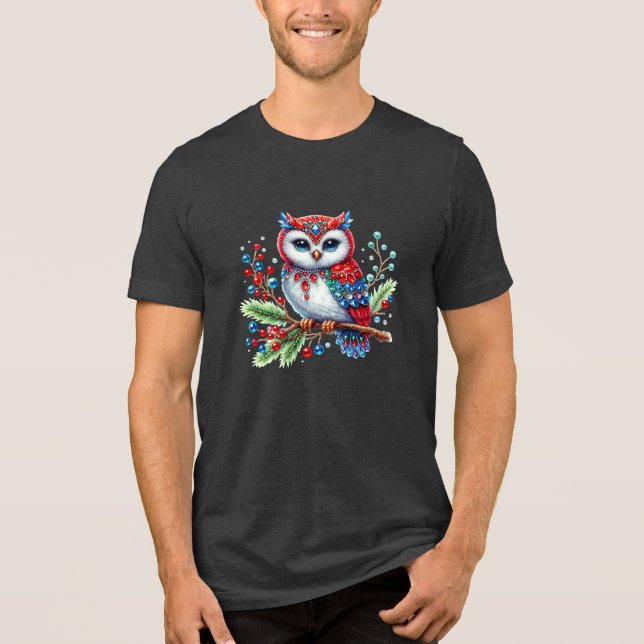 Camiseta Triblenda Coloridas Navidades Lechuza camiseta masculina (Anverso)