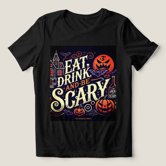 Camiseta Triblenda Comer bebida y ser asustado fiesta de Halloween ne (Diseño delantero )