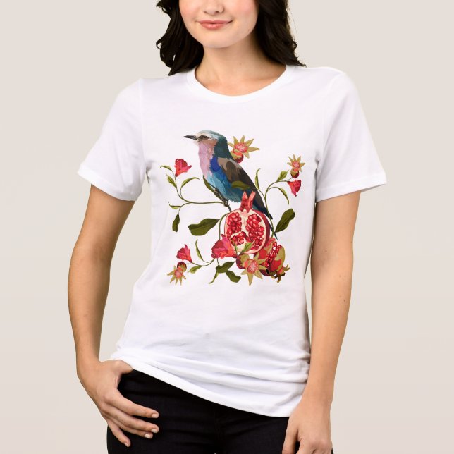 Camiseta Triblenda Composición de las aves y los frutos granados. (Anverso)