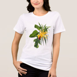Camiseta Triblenda Composición de palmas tropicales y flores.