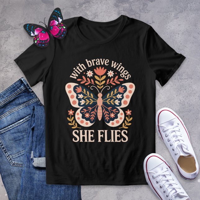 Camiseta Triblenda Con valientes alas vuela mariposa de arte folclóri (Subido por el creador)