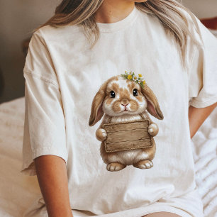 Camiseta Triblenda Conejito Lindo Con Corona De Flores Sosteniendo Le