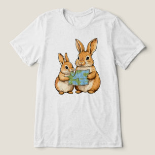Camiseta Triblenda Conejitos Explorando Mapa Mundial