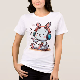 Camiseta Triblenda Conejo Adorable Disfrutando la Música con Auricula