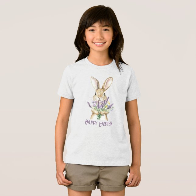 Camiseta Triblenda Conejo Clásico de Pascua Morado Feliz  ( Anverso Completo)