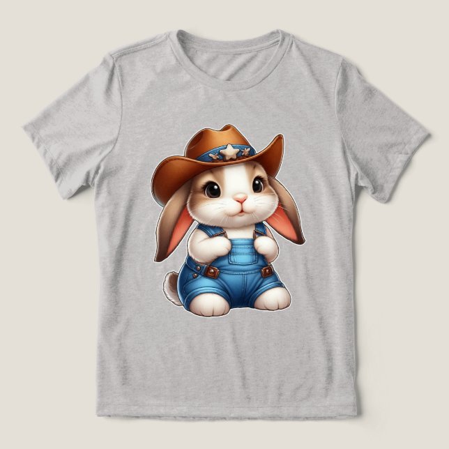 Camiseta Triblenda Conejo con ropa de vaca con Gorra y overoles (Diseño delantero )