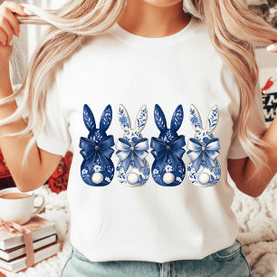 Camiseta Triblenda Conejo de Pascua Chinoiserie Azul Blanco Floral Pa
