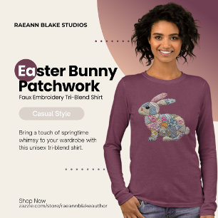 Camiseta Triblenda Conejo de Pascua falso bordado patchwork