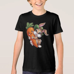 Camiseta Triblenda Conejo feliz con una zanahoria gigante
