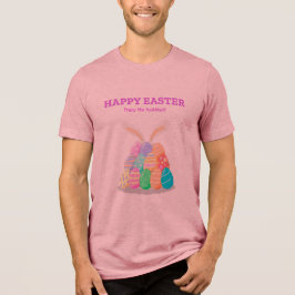 Camiseta Triblenda Conejo feliz de Pascua escondido detrás de huevos 