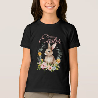 Camiseta Triblenda Conejo Floral Corona de Acuarela Pascua