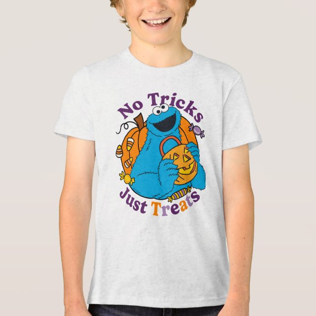 Camiseta Triblenda Cookie Monster | No hay trucos que solo trate (Anverso)