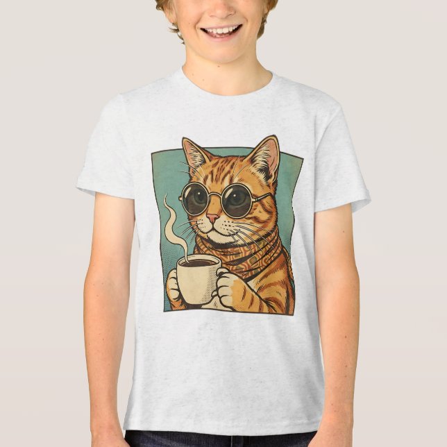 Camiseta Triblenda Cool Cat Coffee Retro Style Design for Cat Lovers (Anverso)
