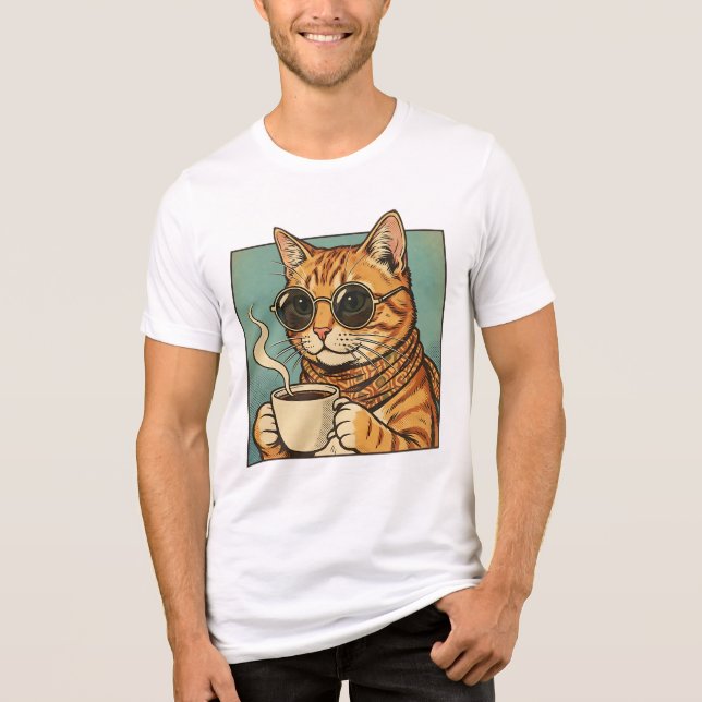 Camiseta Triblenda Cool Cat Coffee Retro Style Design for Cat Lovers (Anverso)