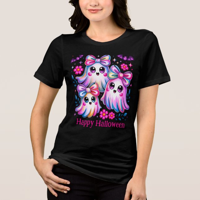 Camiseta Triblenda Coqueta arcoiris fantasmas rosa caliente Feliz Hal (Anverso)
