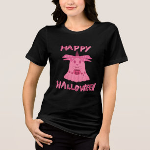 Camiseta Triblenda Coqueta Fantasma Rosa Feliz Halloween Arte Digital