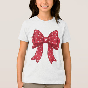 Camiseta Triblenda Coqueta Minimalista Elegante Lazo Rojo con Corazon