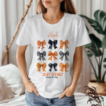Camiseta Triblenda Coquette Black de Halloween | Naranja Bows Baby Sh<br><div class="desc">Colores de Halloween curos y coquetos negro,  naranja y blanco arcos chica Diseño de Baby Shower</div>