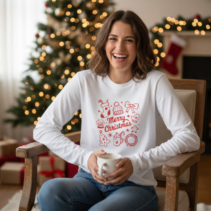 Camiseta Triblenda Coquette Feliz Navidad Doodles Árbol Lazo