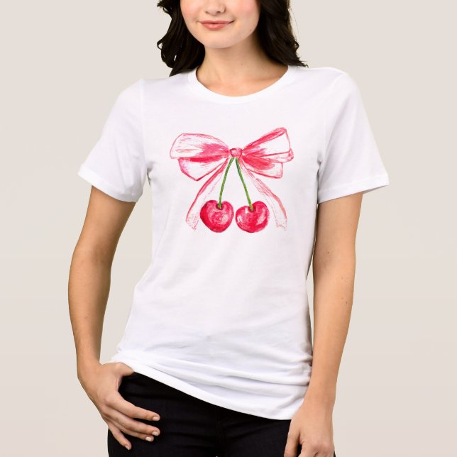 Camiseta Triblenda Coquette Pink Bow Cherries Aestética de mamá (Anverso)