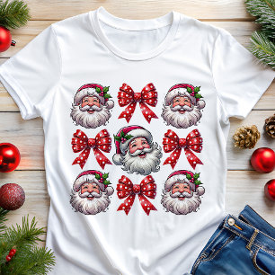 Camiseta Triblenda Coquette Retro Caras de Santa y Lazos Rojos Navida