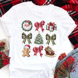 Camiseta Triblenda Coquette Vintage Christmas Bows de flores y regalo<br><div class="desc">Este encantador diseño de Navidades exhibe arcos vintage, coronas, un árbol festivo y un hombre de jengibre, todo envuelto en la alegría clásica de las vacaciones. Perfecto para los amantes de un ambiente tradicional y nostálgico. Los elementos retro le dan un toque atemporal, por lo que es ideal para celebrar...</div>