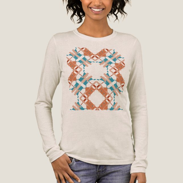 Camiseta Triblenda Coral Blue Rust Resumen Crisscross Souwest Look (Anverso)