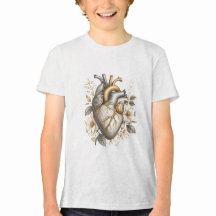corazón anatómico floral lindo dorado y gris