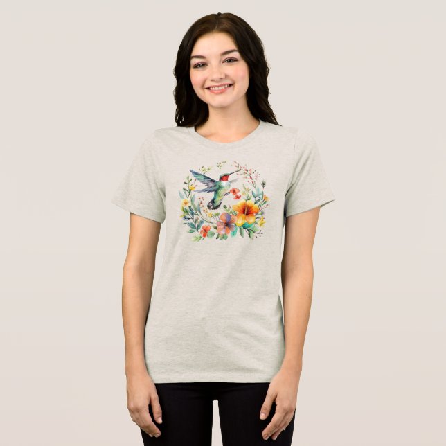 Camiseta Triblenda Corazón de la flor del colibrí (Anverso Completo )