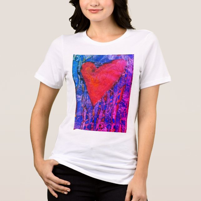 Camiseta Triblenda Corazón de mosaico rosa de las mujeres (Anverso)