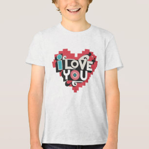 Camiseta Triblenda Corazón de píxel 'Te amo' tipografía retro