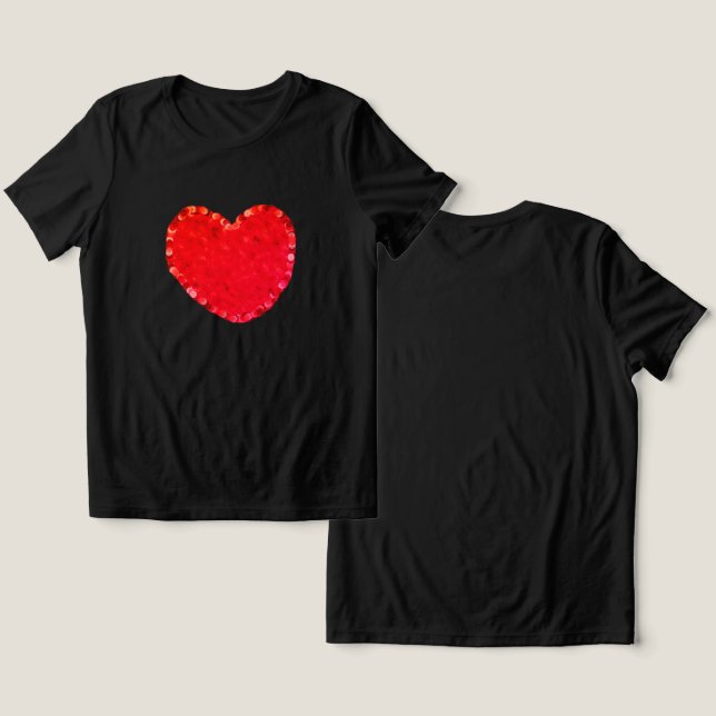 Camiseta Triblenda Corazón rojo en la camiseta negra de las mujeres (Diseño Anverso y Reverso)