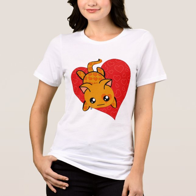 Camiseta Triblenda Corazón roto Triste Kawaii Valentine Kitty Cat (Anverso)