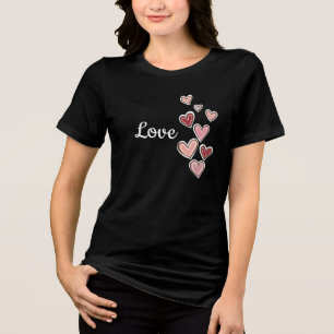 Camiseta Triblenda Corazones de amor rosados rojos (texto blanco)