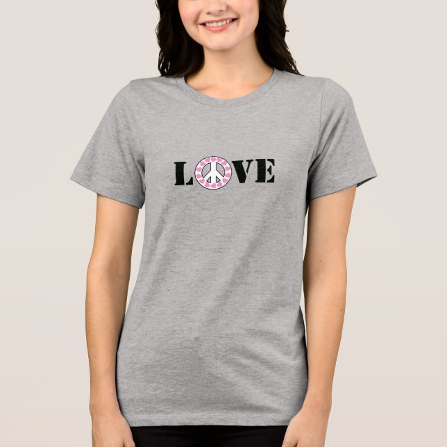 Camiseta Triblenda Corazones de paz de amor rosado inspirador (Anverso)