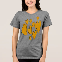 Camiseta Triblenda Corazones Lindos Dibujados a Mano Amarillos Doodle