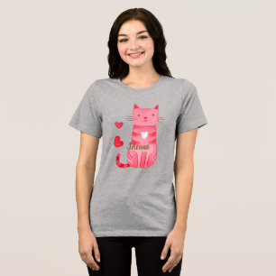 Camiseta Triblenda Corazones rosados delgados carne gato