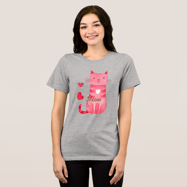 Camiseta Triblenda Corazones rosados delgados carne gato (Anverso Completo )