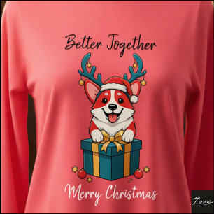 Camiseta Triblenda Corgi Rojo de Navidad Regalo Gráfico Reno