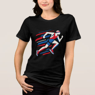 Camiseta Triblenda Corredores abstractos rojo blanco azul carrera geo