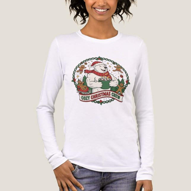 Camiseta Triblenda Cozy Christmas Crew – Cute Polar Bear & Gingerbrea (Anverso)