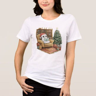 Camiseta Triblenda Cozy Ghost Reading Christmas Cute Holiday Gift