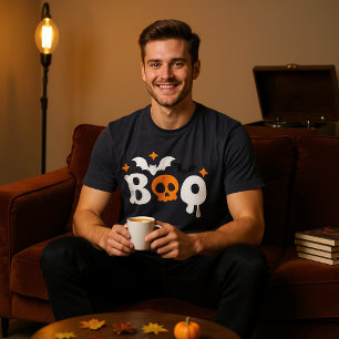 Camiseta Triblenda Cráneo de Boo de Halloween bate tipografía moderna